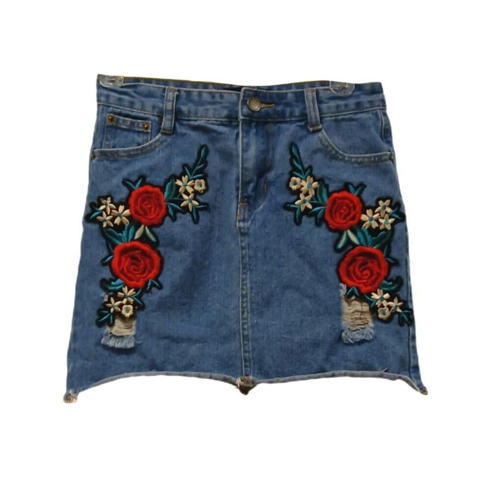 The Vintage Shop Rose Embroidered Mini Skirt Size M Retro Party Casual Weekend